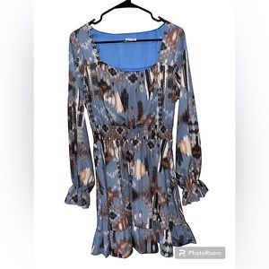 Blue Southwest Print Square Neck Dress